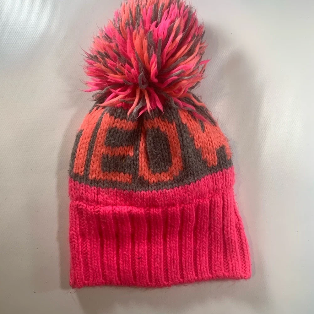 MEOW Puffy PomPom Pink Beanie Knit Cozy